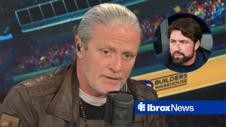 Emmanuel Petit looking concerned, ex-Rangers boss Russell Martin looking worried in inset.