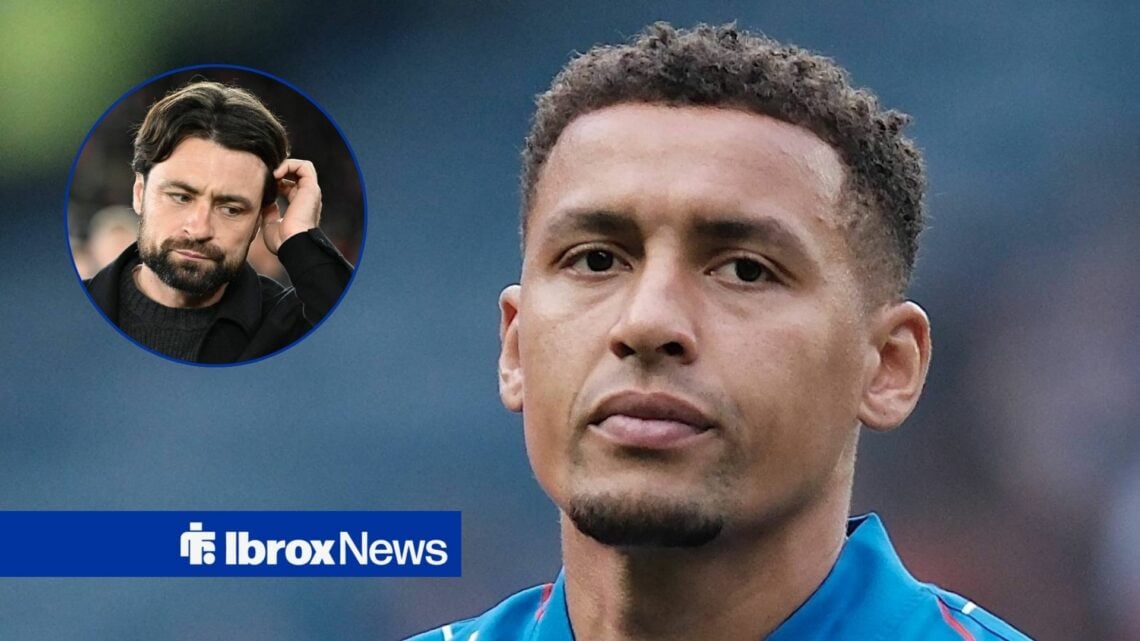 Rangers star James Tavernier looking moody, Russell Martin looking sad in inset.
