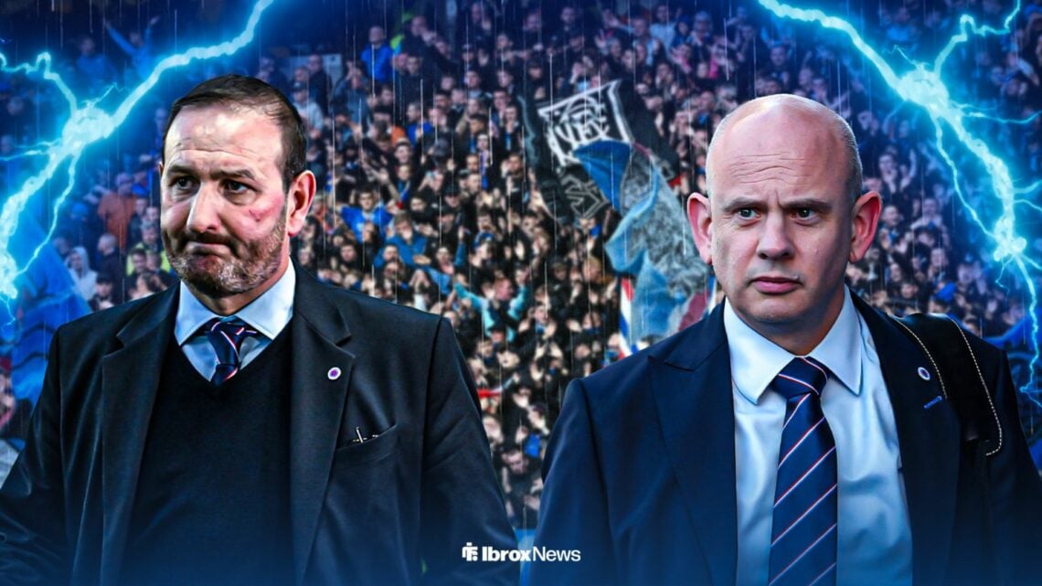 Rangers chiefs Kevin Thelwell and Patrick Stewart looking anguished.
