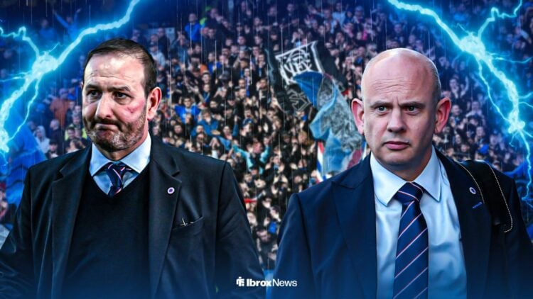 Rangers chiefs Kevin Thelwell and Patrick Stewart looking anguished.