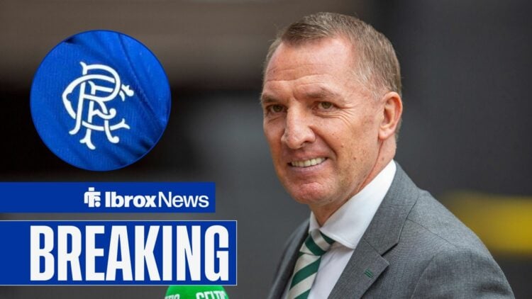Celtic manager Brendan Rodgers, Rangers badge in inset.