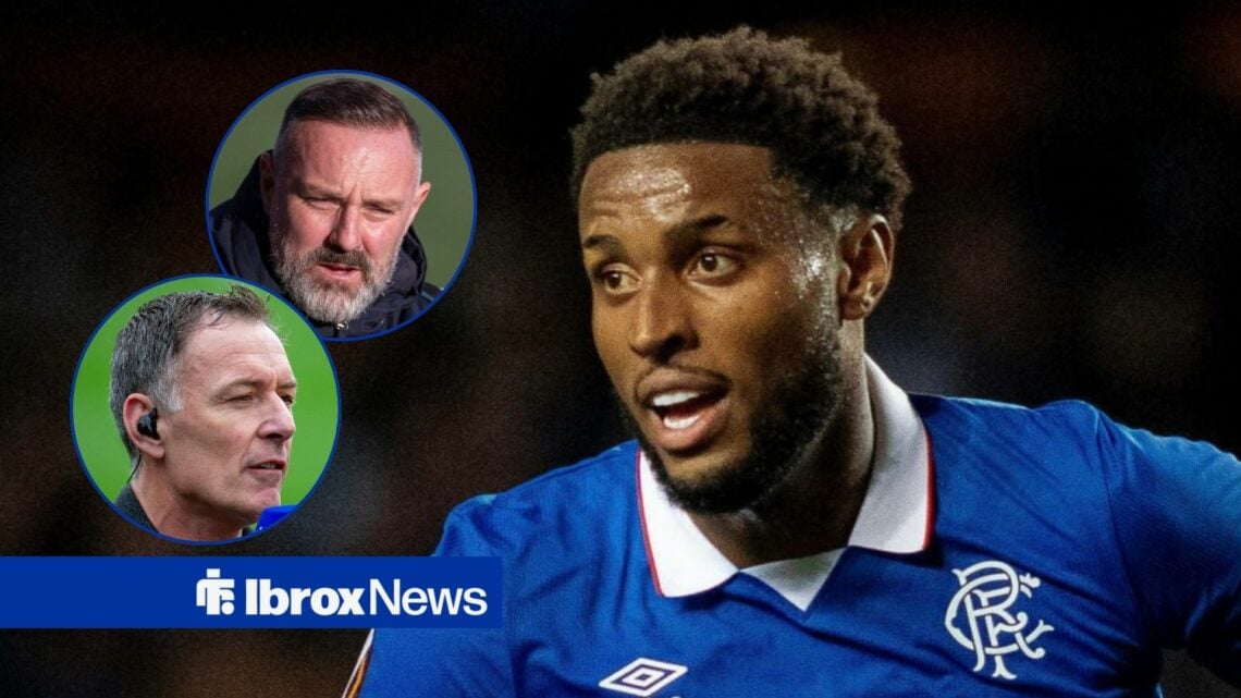 Rangers striker Youssef Chermiti with Kris Boyd and Chris Sutton in circular inset