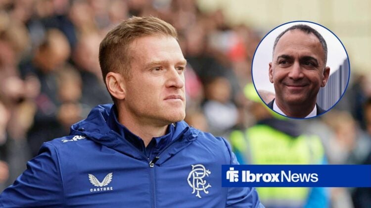 Steven Davis in Rangers jacket and Paraag Marathe in circular inset