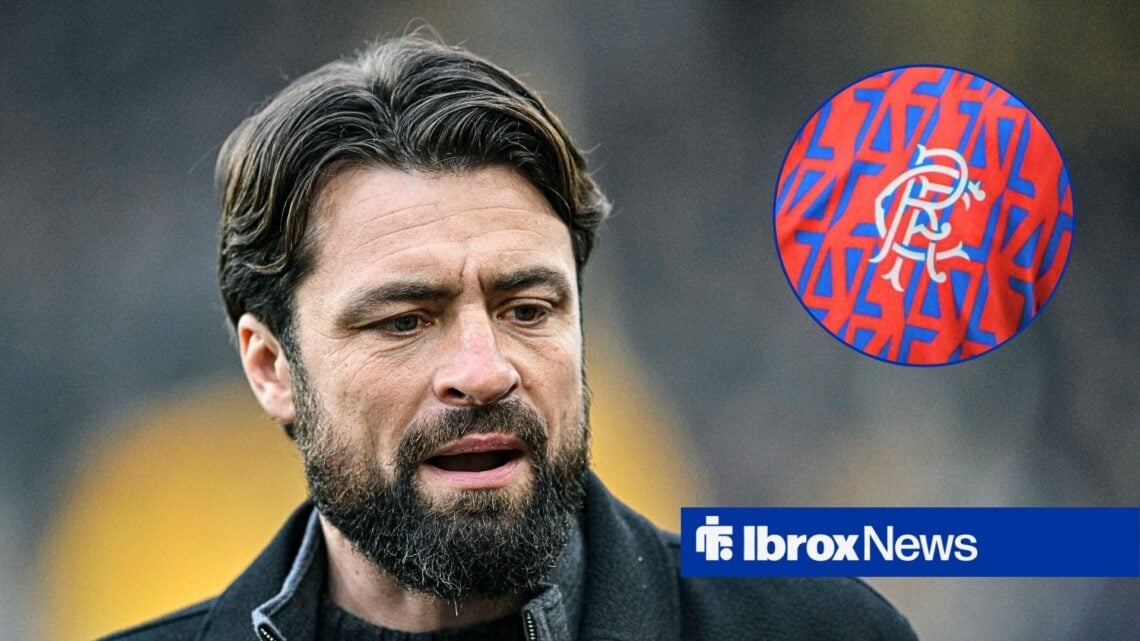 Rangers manager Russell Martin and Rangers badge in circular inset