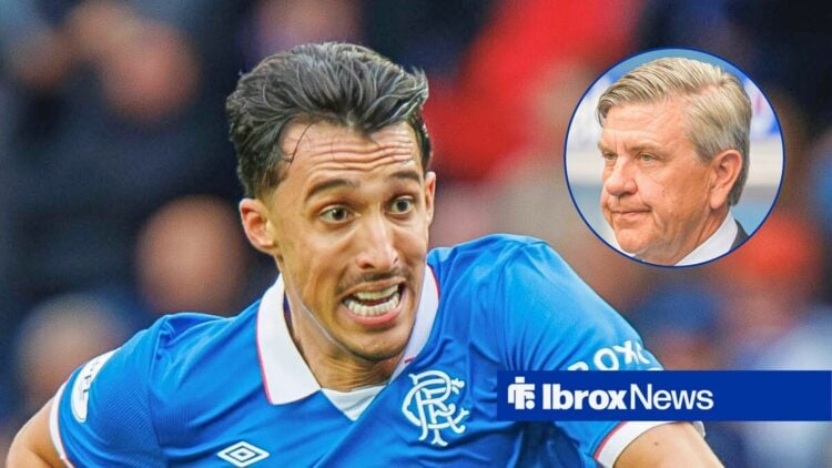 Rangers striker Bojan Miovski and Andrew Cavenagh in circular inset