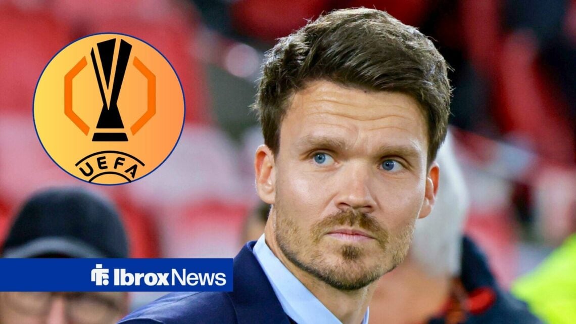 Rangers manager Danny Rohl and Euopa League logo in circular inset