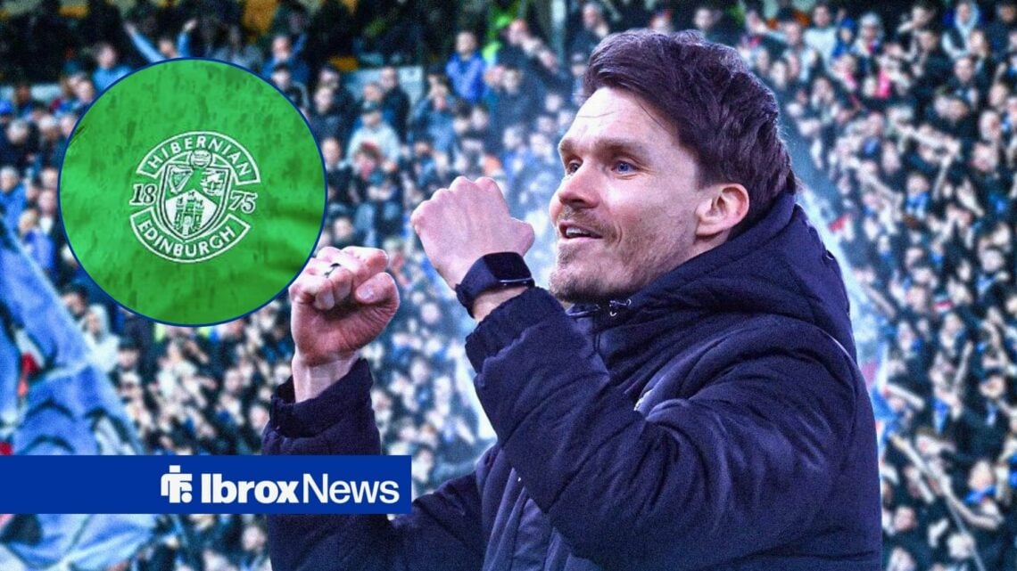 Rangers manager Danny Rohl and Hibernian badge in circular inset