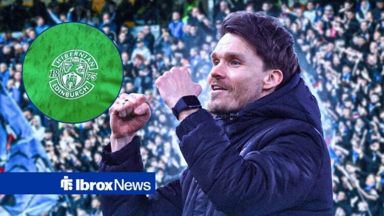 Rangers manager Danny Rohl and Hibernian badge in circular inset