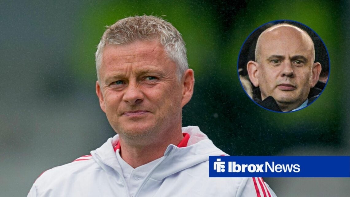 Ole Gunnar Solskjaer and Rangers CEO Patrick Stewart in circular inset