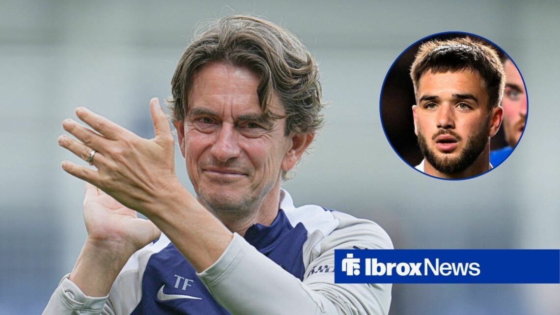 Tottenham boss Thomas Frank and Rangers midfielder Nicolas Raskin in circular inset
