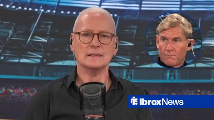 Jim White and picture of Simon Jordan in circular inset as they talk about Rangers