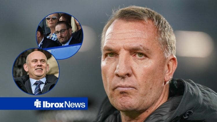 Brendan Rodgers with Patrick Stewart and Kevin Thelwell in round overlays