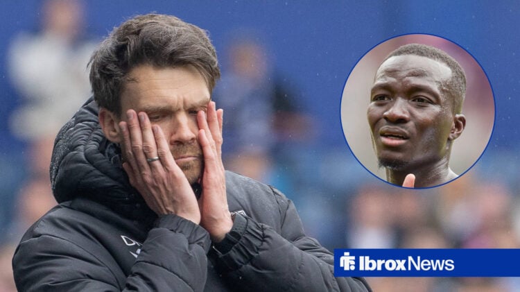 Rangers manager Danny Rohl hides his face with Mohamed Diomande inset