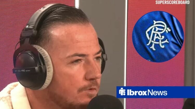 Ross McCormack looking miffed, Rangers badge in inset.