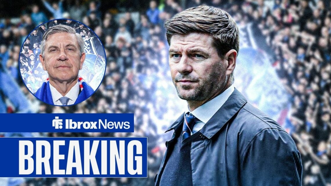 Breaking news as former Rangers manager Steven Gerrard stands at Ibrox looking in the direction of a circular inset, where chairman Andrew Cavenagh...