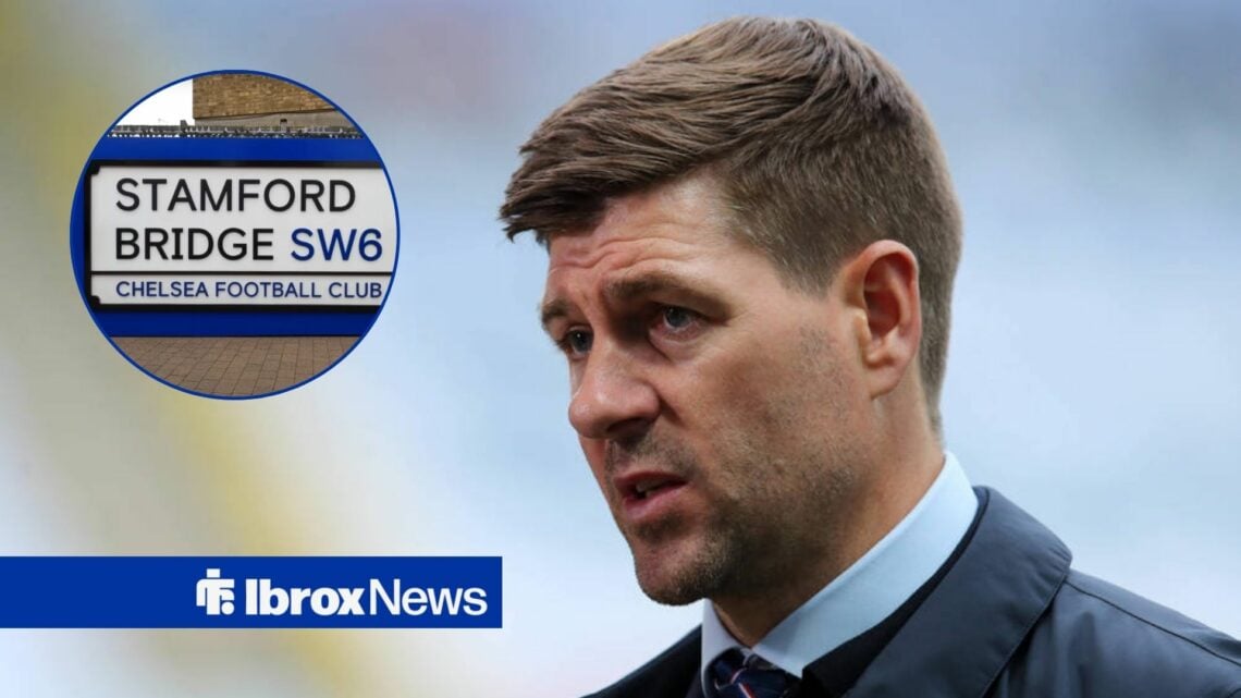 Rangers hero Steven Gerrard, Chelsea stadium in inset.