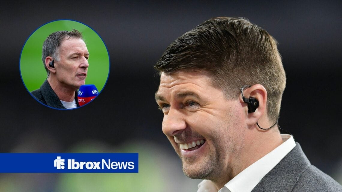 Steven Gerrard smiling at Chris Sutton in circular inset