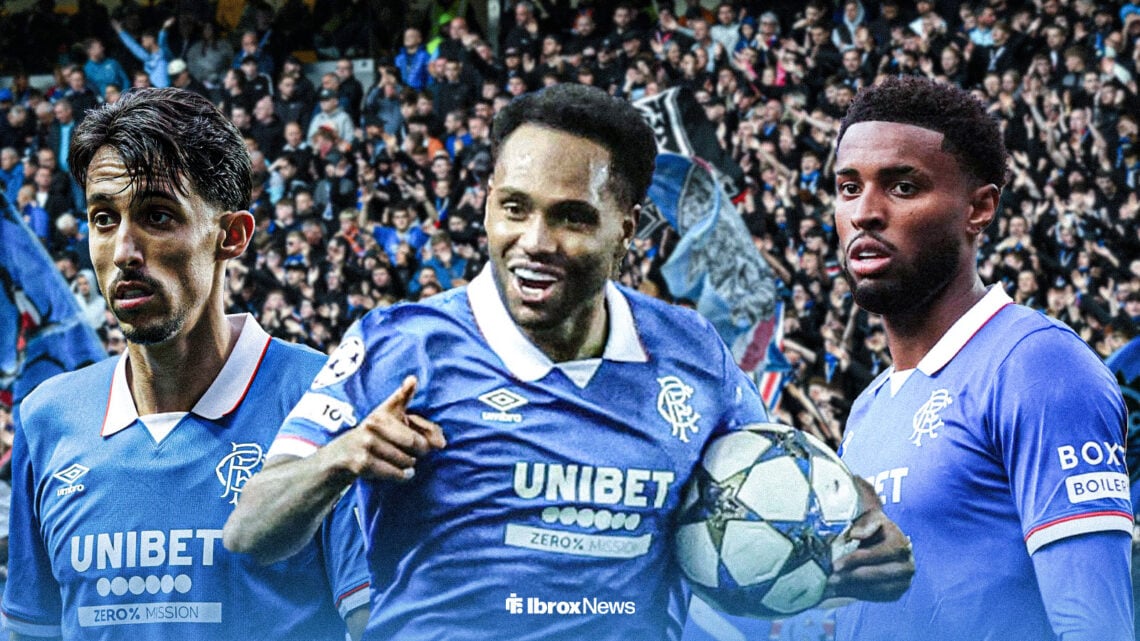 Danilo, Bojan Miovski and Youssef Chermiti with Ibrox background