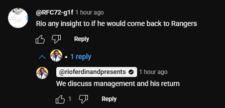 Rio Ferdinand leaves a comment in response to Rangers' fans question about Gerrard