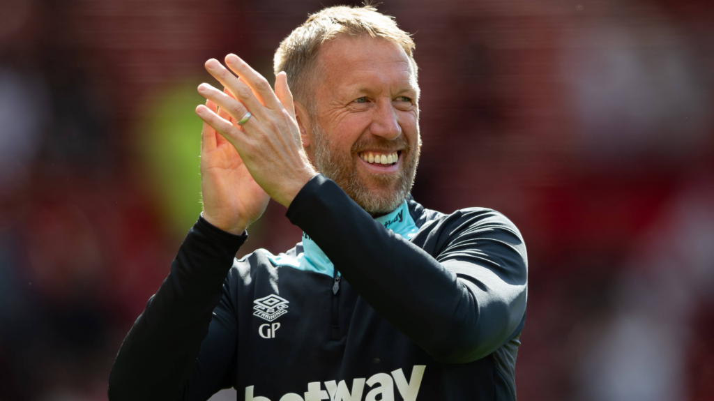 Graham Potter clapping and smiling for West Ham