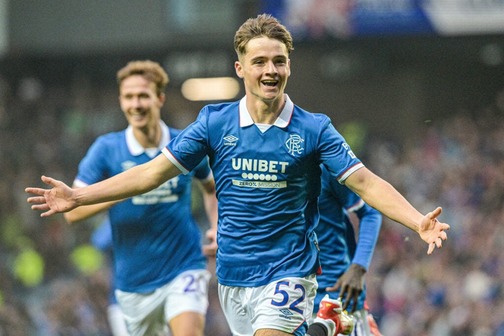 Findlay Curtis celebrates scoring for Rangers