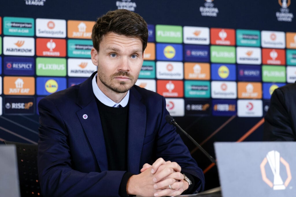 Rangers manager Danny Rohl speaks at a Europa League press conference