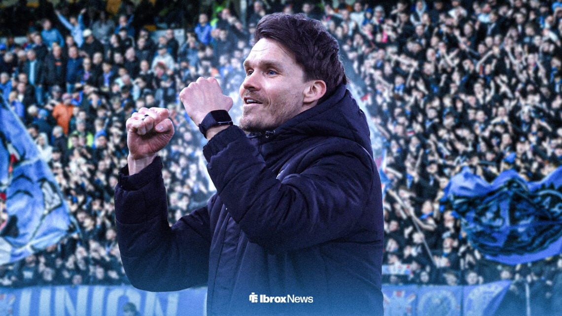 Danny Rohl celebrating at Ibrox