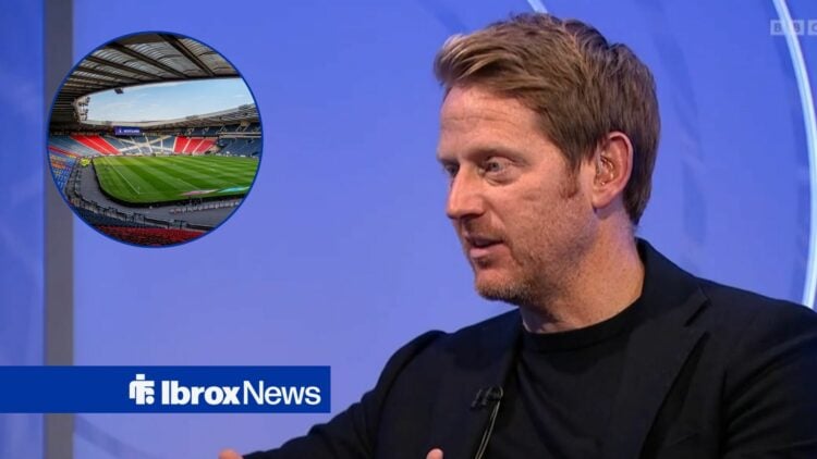 Michael Stewart working as a pundit, with Hampden in a circular frame inset