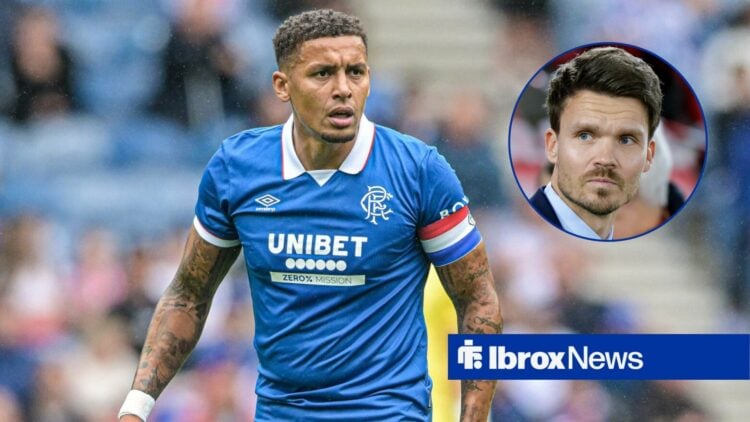 James Tavernier in action for Rangers, with Danny Rohl in a circular frame inset