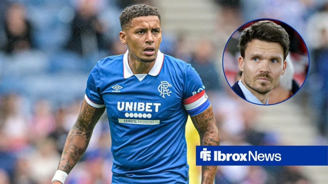 James Tavernier in action for Rangers, with Danny Rohl in a circular frame inset
