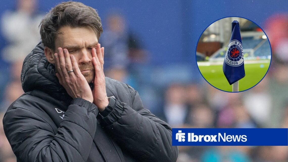 Rangers manager Danny Rohl with Ibrox corner flag inset
