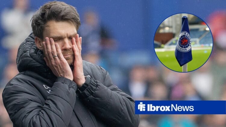 Rangers manager Danny Rohl with Ibrox corner flag inset