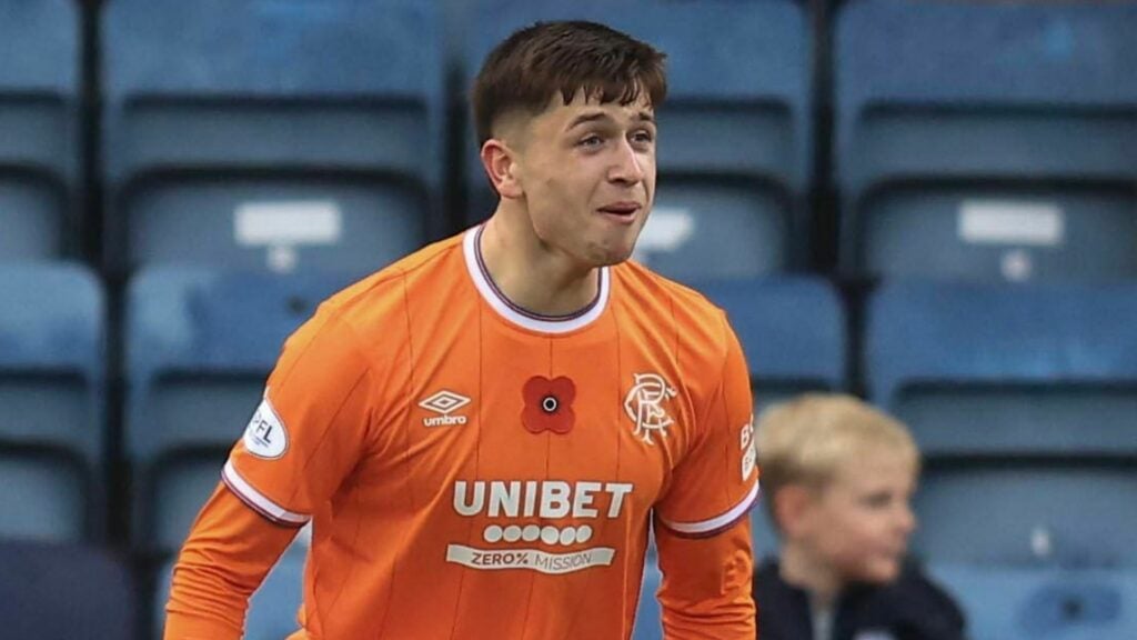 Mikey Moore celebrating a goal for Rangers