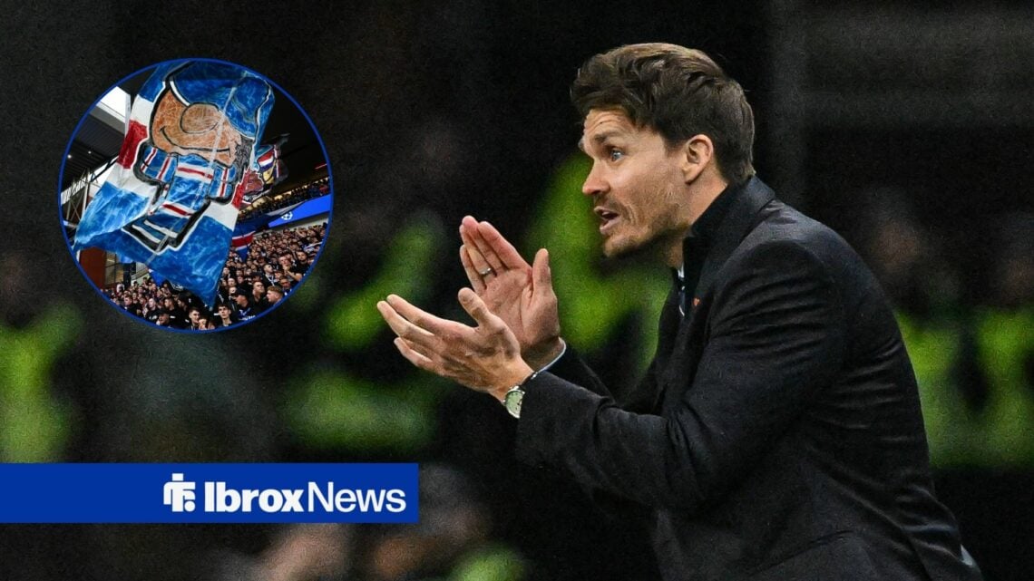 Danny Rohl alongside a circle inset of Rangers fans.