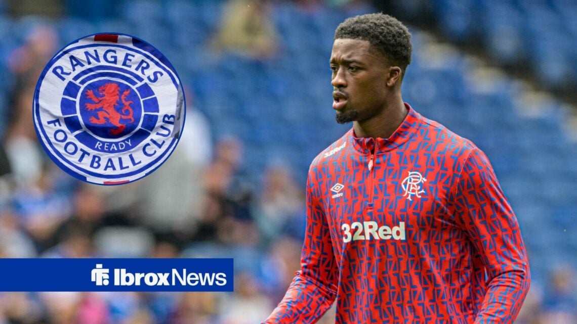 Emmanuel Fernandez alongside a circle inset of the Rangers badge