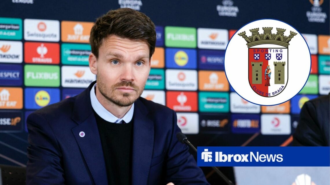 Danny Rohl alongside a circle inset of the Rangers badge.