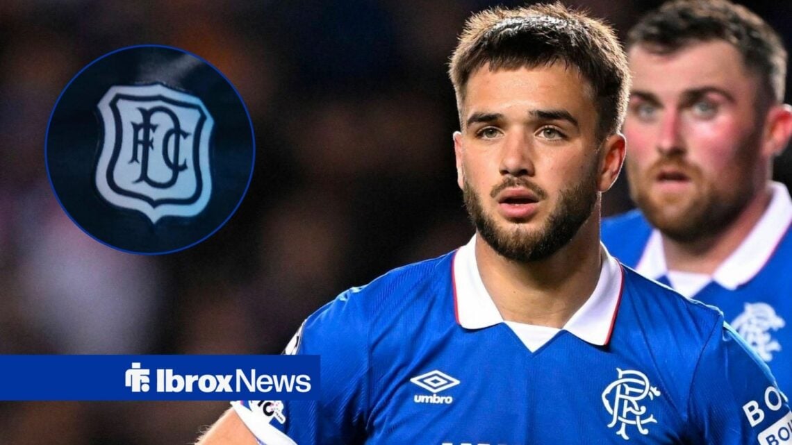 Nico Raskin looking at Dundee badge in circle