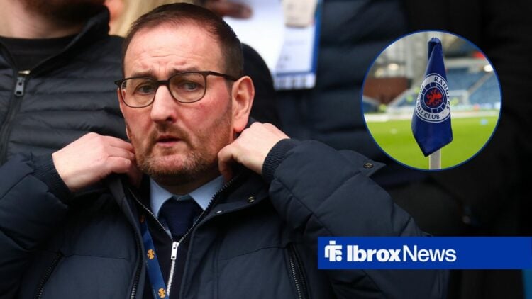 Former Rangers sporting director Kevin Thelwell with Ibrox corner flag inset