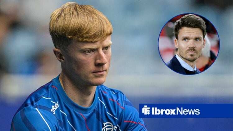 Lyall Cameron looking annoyed towards Danny Rohl in a circle inset