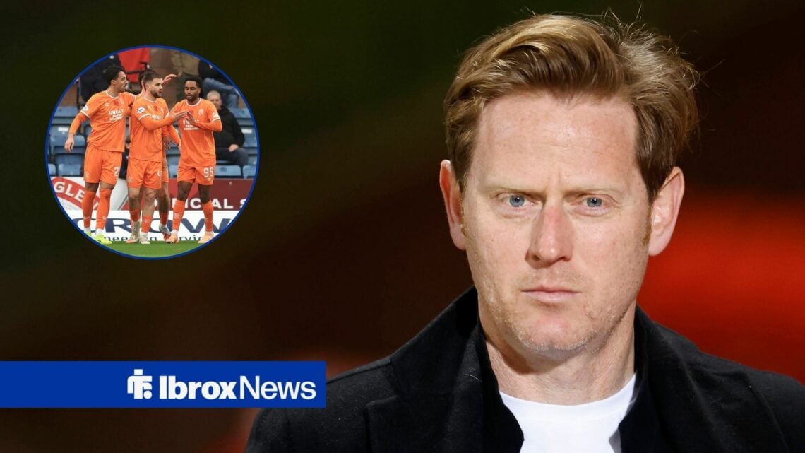 Michael Stewart straight-faced with Rangers squad in circular inset