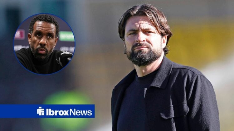 Russell Martin looking into distance with Wilfried Nancy in circular inset