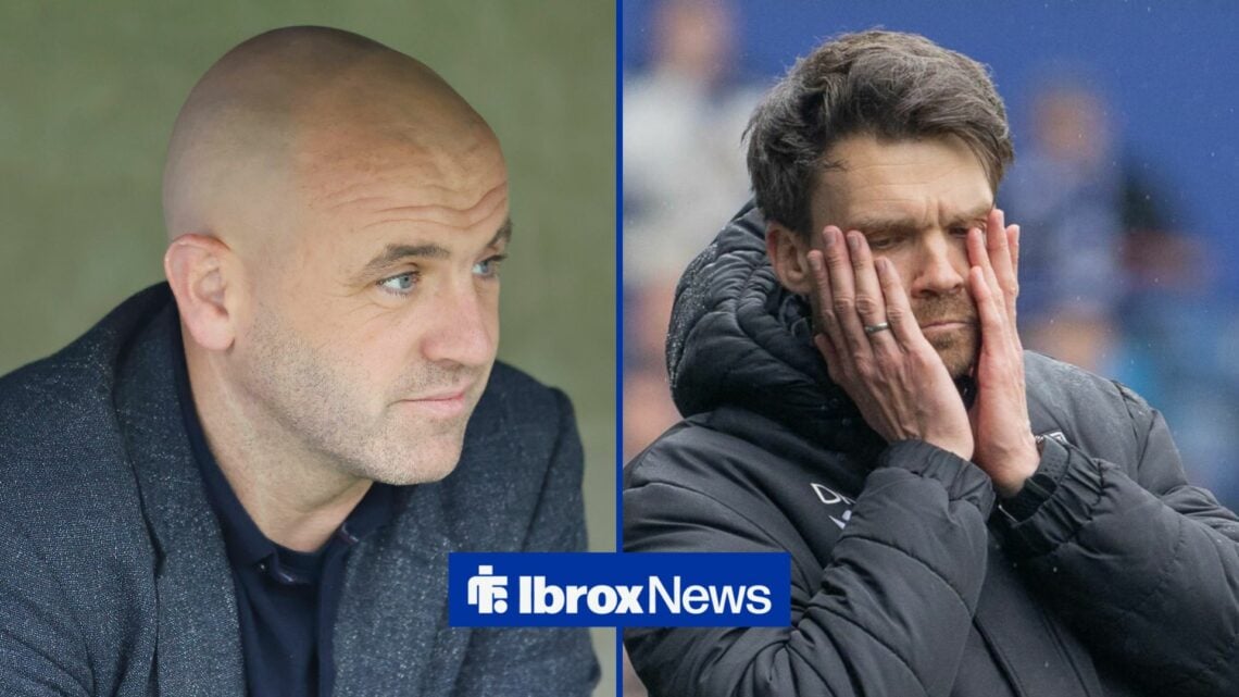 James McFadden looks towards Danny Rohl, who has his head in his hands