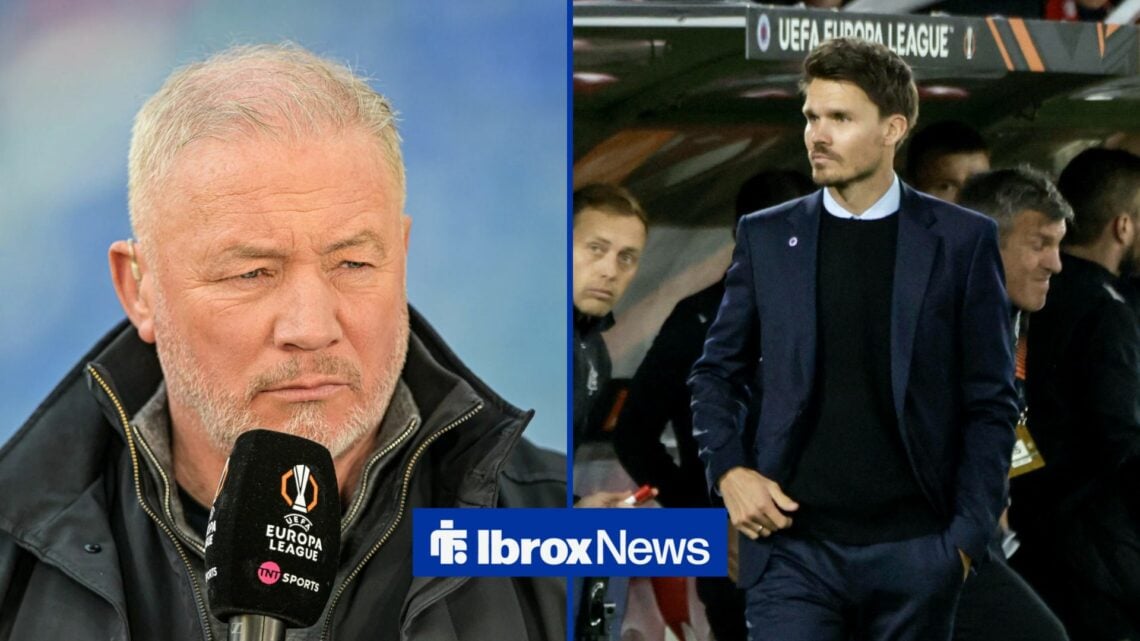 Ally McCoist on left looking at Danny Rohl on right