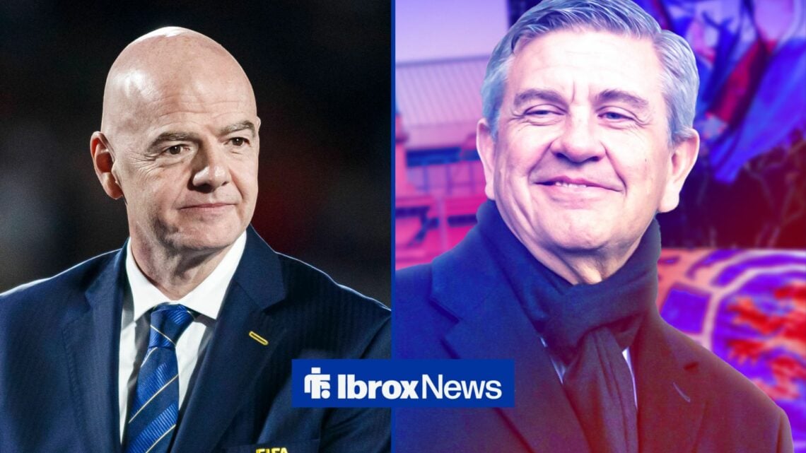 Gianni Infantino and Andrew Cavenagh smiling in 50/50 split