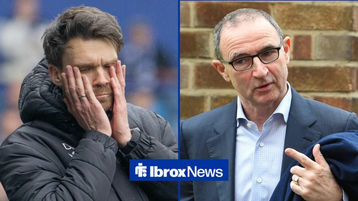 Martin O'Neill with a smirk on his face looking in the direction of Danny Rohl.