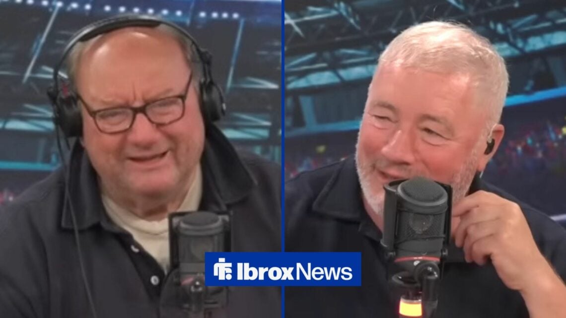 Ally McCoist smiling at Alan Brazil in split image