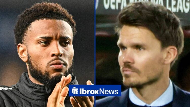 Youssef Chermiti clapping at Danny Rohl in split image