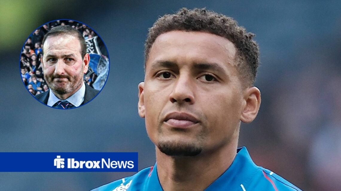 Rangers star James Tavernier looking miserable, Kevin Thelwell in inset.