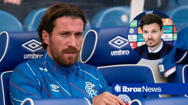 Rangers star Joe Rothwell sits on the bench, as manager Danny Rohl watches on sternly from a circular inset.