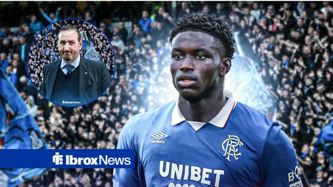 Nobel Mendy in a Rangers shirt and Kevin Thelwell in an overlay